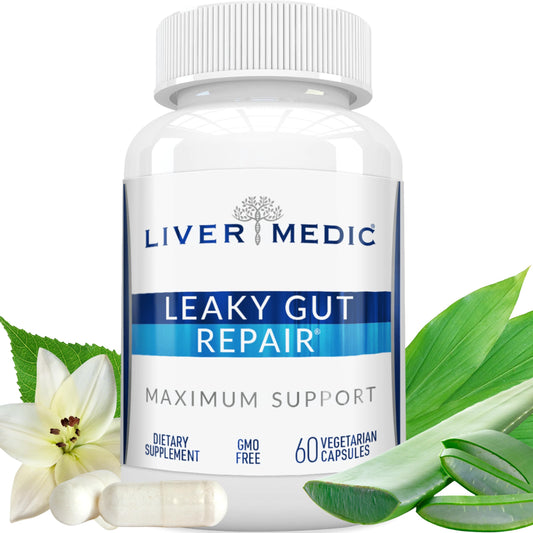 Liver Medic Leaky Gut Repair bottle front view signaling reliable digestive support.