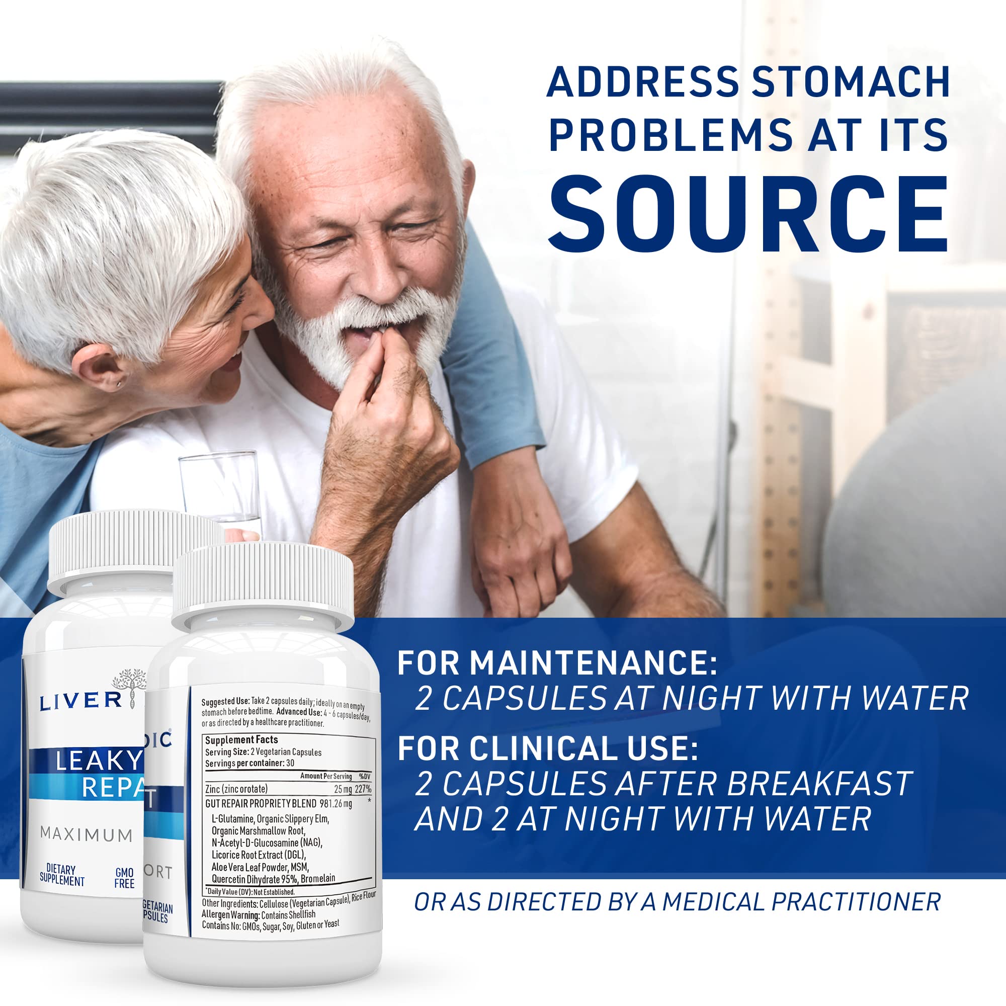 Liver Medic Leaky Gut Repair capsules stacked for convenient daily use.