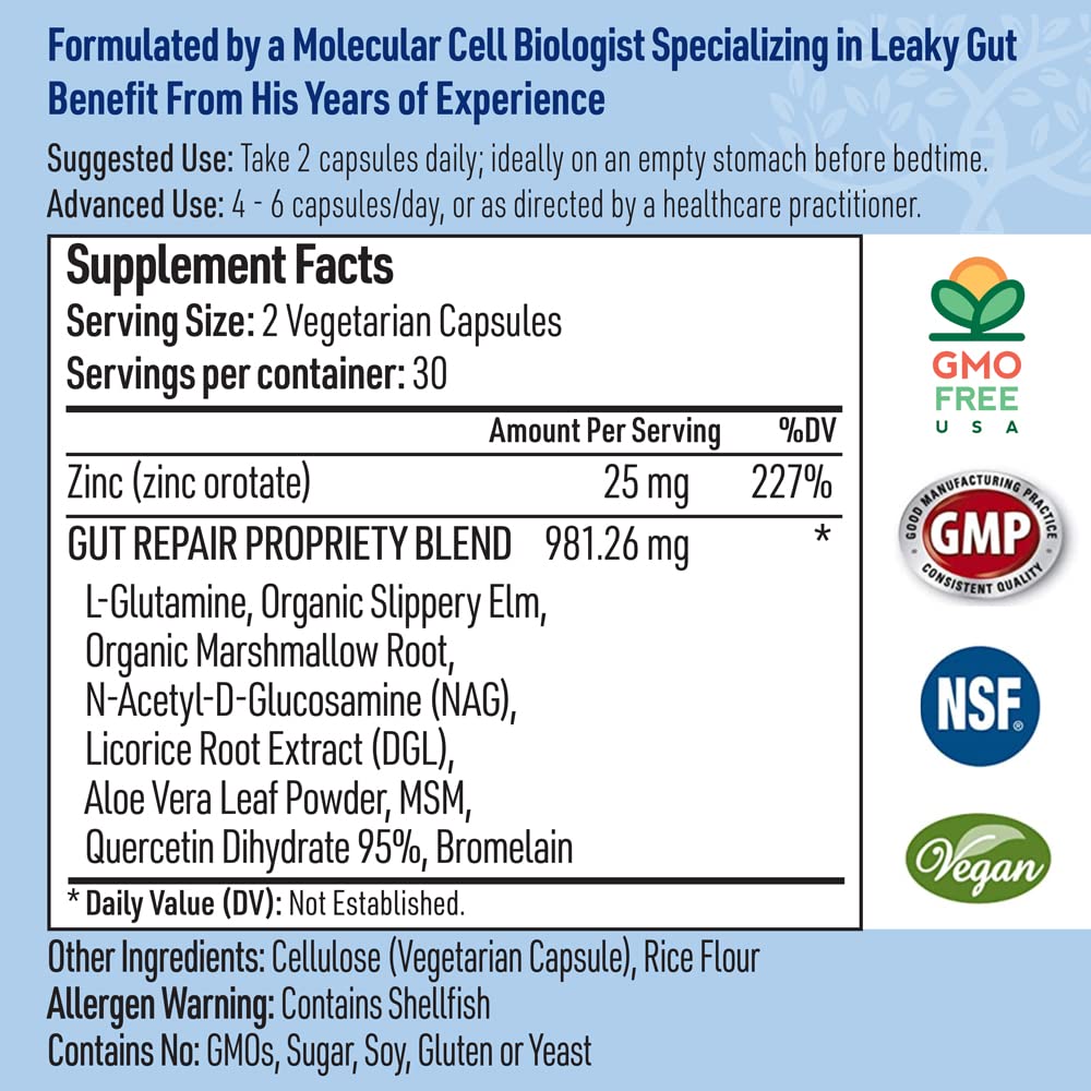 Liver Medic Leaky Gut Repair label close-up highlights science-backed formulation.