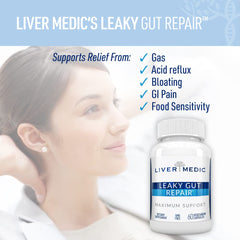 Liver Medic Leaky Gut Repair packaging on a clean counter exudes trusted quality.