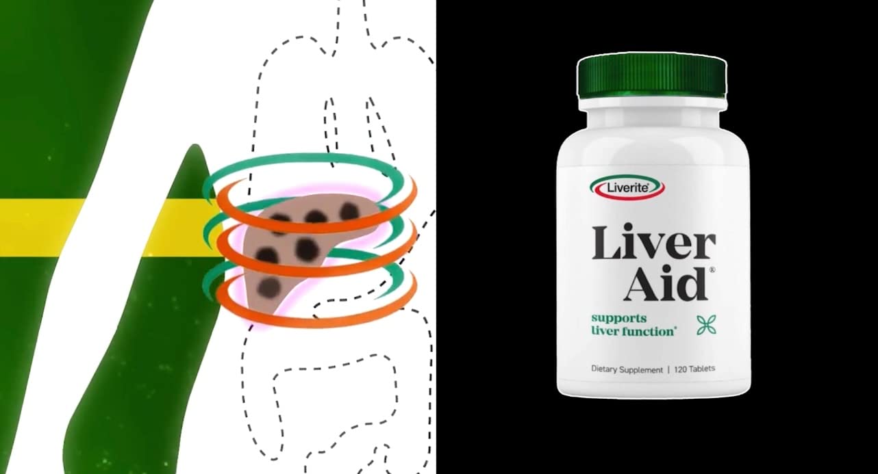 Liverite Liver Aid 120 Tablets kitchen shelf setup with glass of water