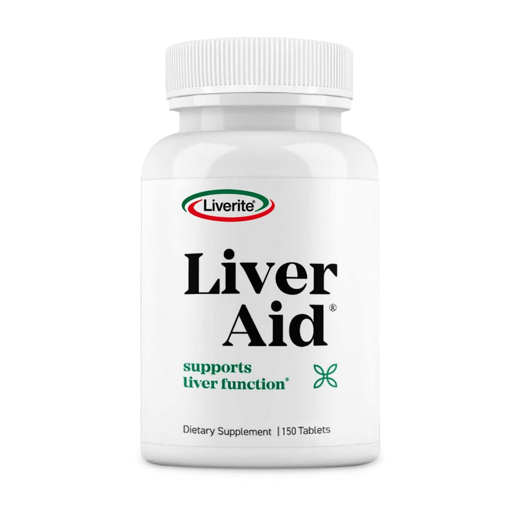 LIVERITE Liver Aid bottle front view highlighting convenient daily liver support.