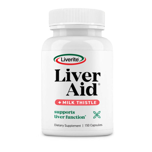 Liverite Liver Aid bottle front view with capsules, suggesting daily energy support