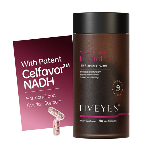 LiveYes Myo-Inositol & DCI 40:1 ratio bottle promoting hormone balance.