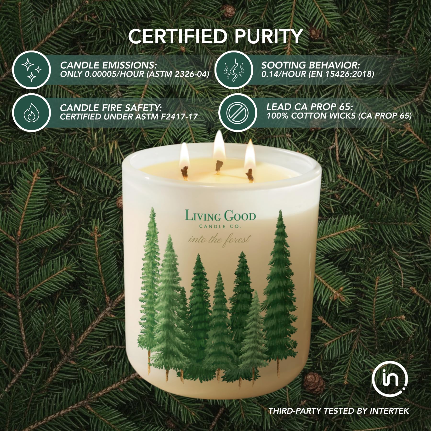 Living Good Candle Co Into the Forest cotton wick for a clean burn