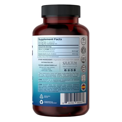 Living Silica ORGONO capsules close-up showing nutrient delivery for collagen support.