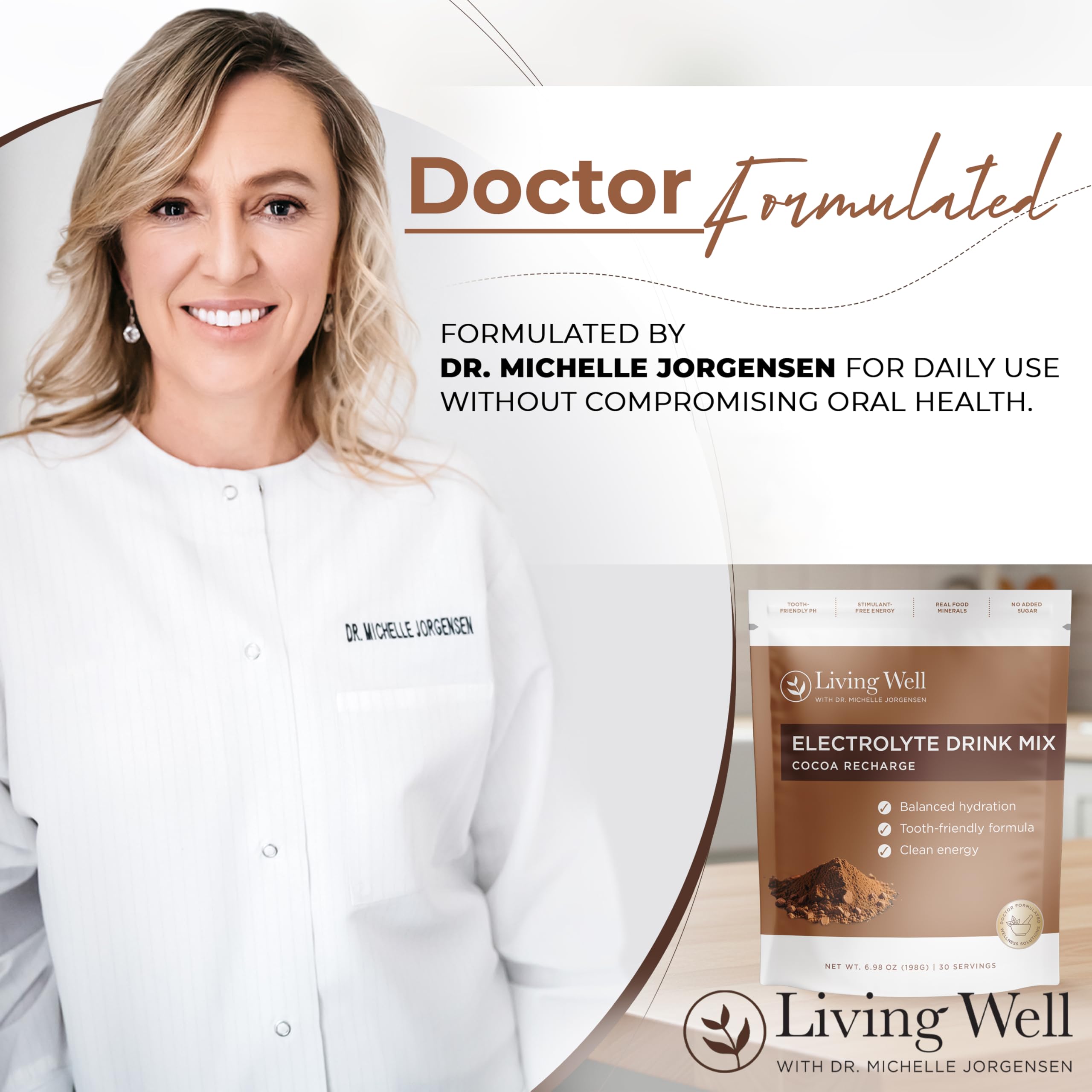 Living Well with Dr. Michelle chocolate electrolyte label closeup shows essential minerals