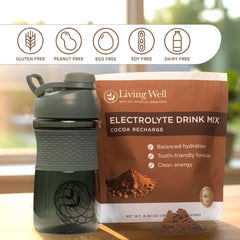 Living Well with Dr. Michelle chocolate electrolyte scoop in water mixing