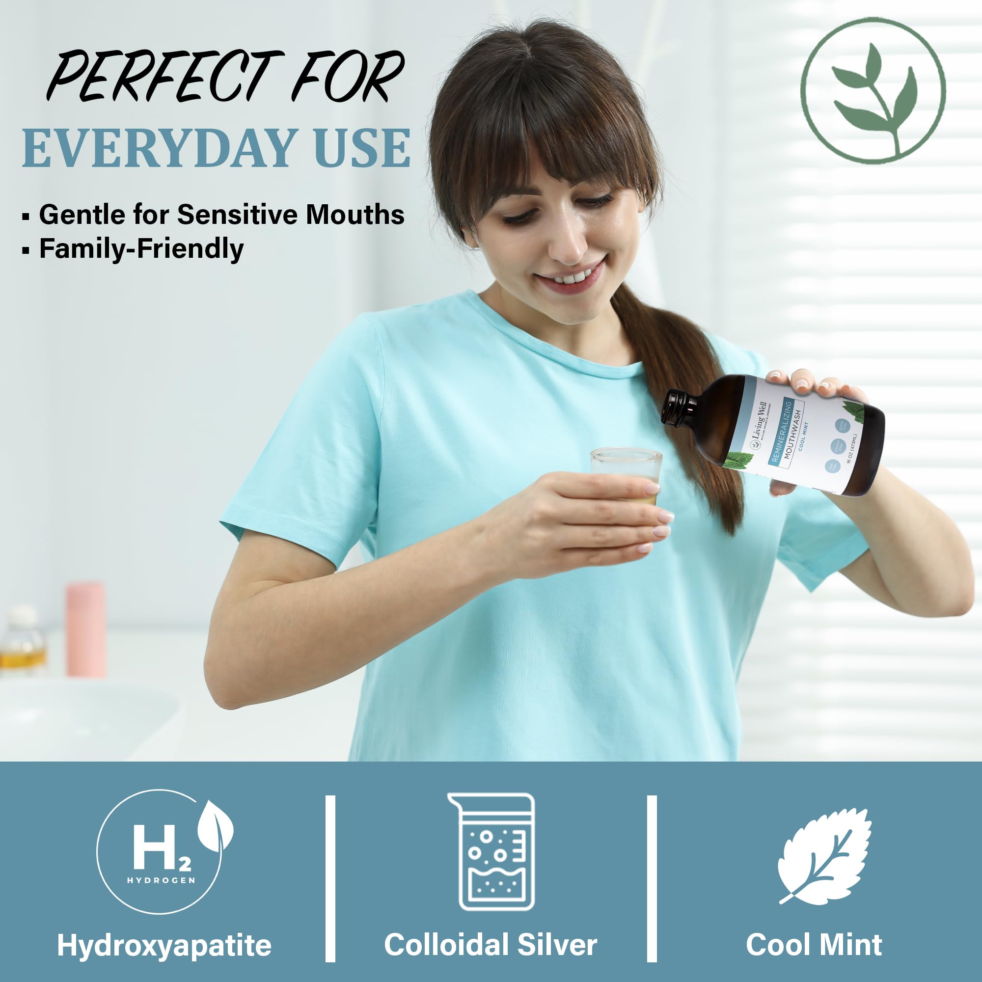 After-rinse fresh breath depiction with Living Well with Dr. Michelle mouthwash