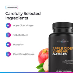 Close-up of Livingood Daily ACV with Mother capsules for gut support.