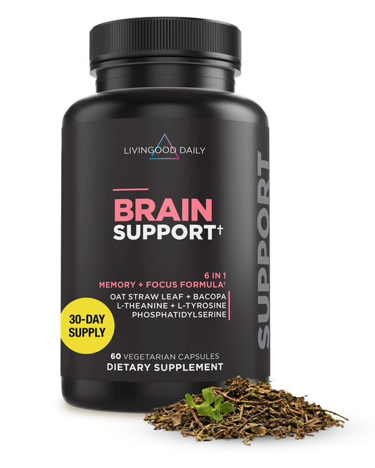 Livingood Daily Brain Support bottle with 60 capsules for daily cognitive clarity.