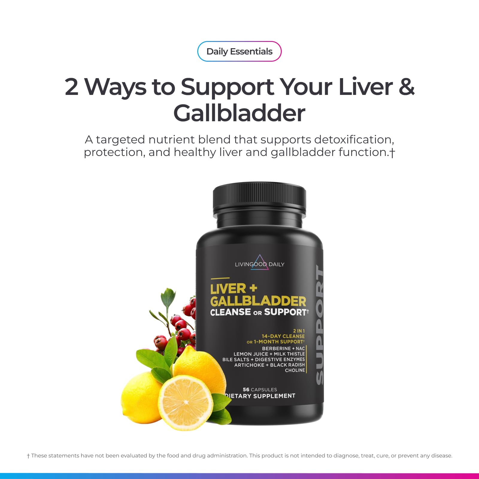 Livingood Daily capsules close-up – convenient two-a-day dosing for a 14-day reset.