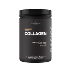 Livingood Daily chocolate collagen powder bottle ready for daily protein support