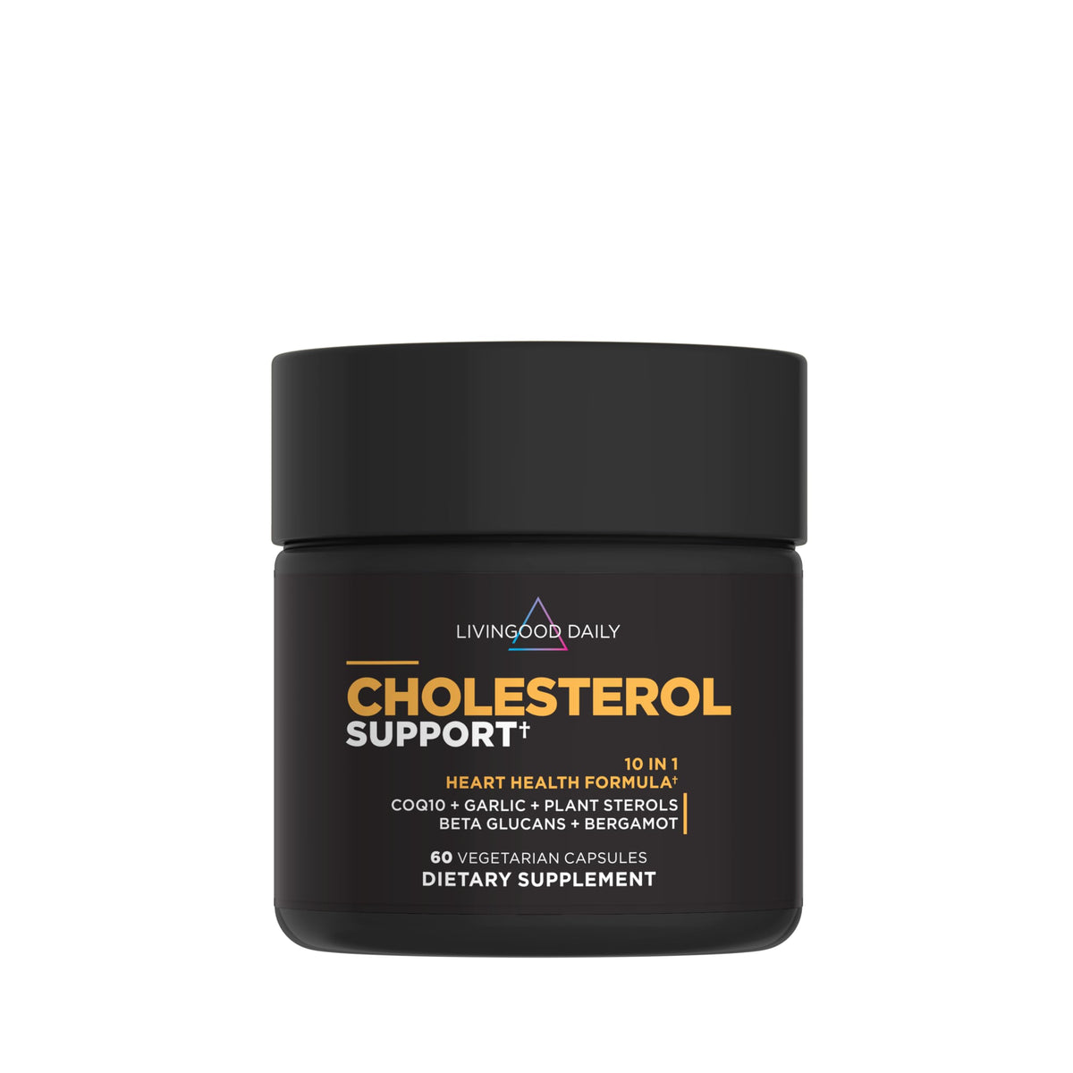 Livingood Daily Cholesterol Support bottle with capsules for a simple daily health routine.