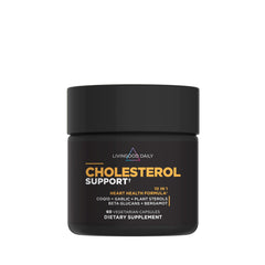 Livingood Daily Cholesterol Support bottle with capsules for a simple daily health routine.