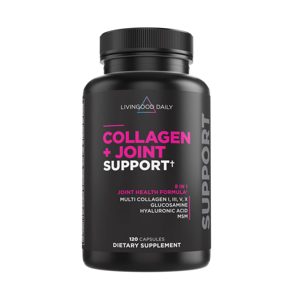 Livingood Daily Collagen Joint Support bottle front view showing compact packaging for daily use