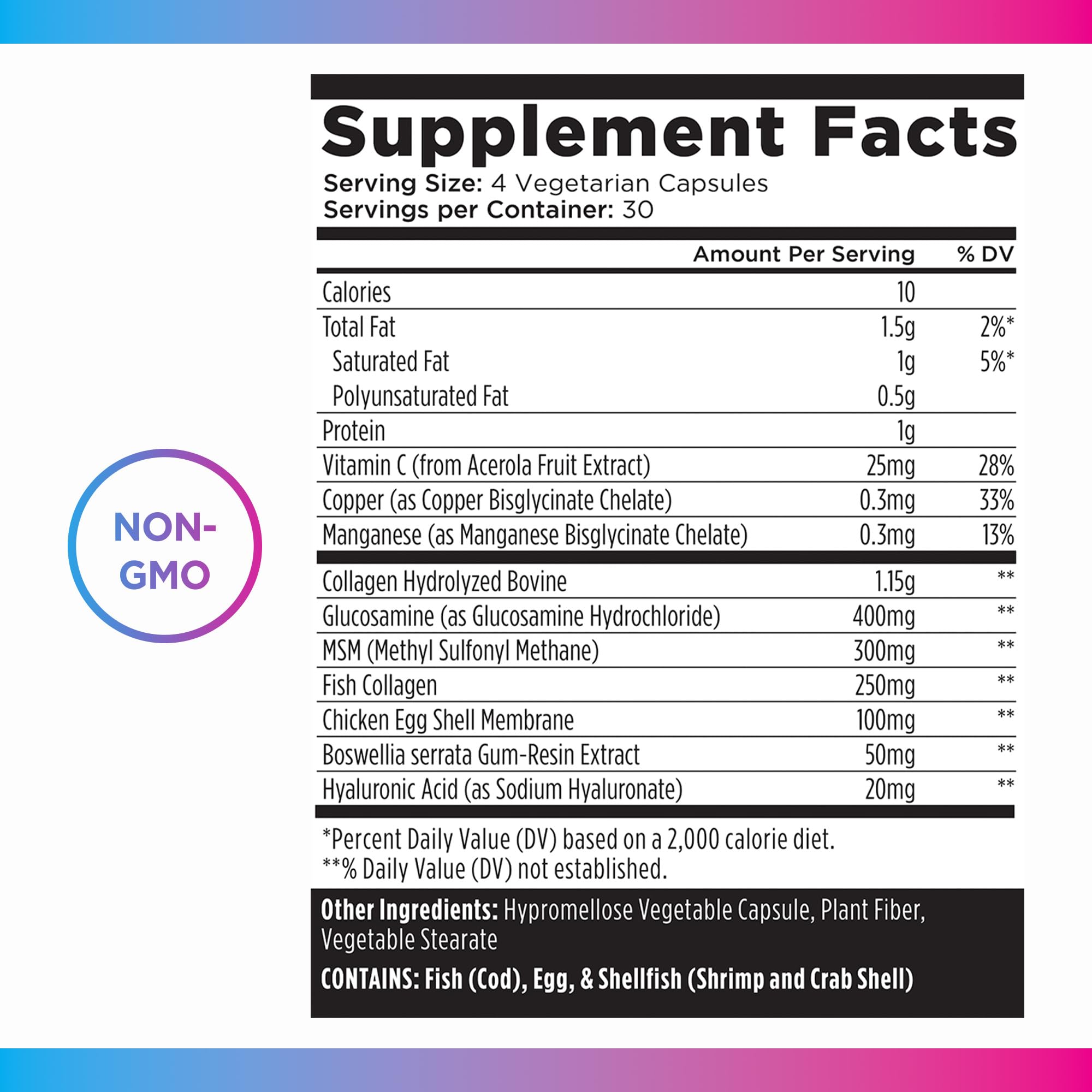 Livingood Daily ingredient panel featuring glucosamine MSM and hyaluronic acid