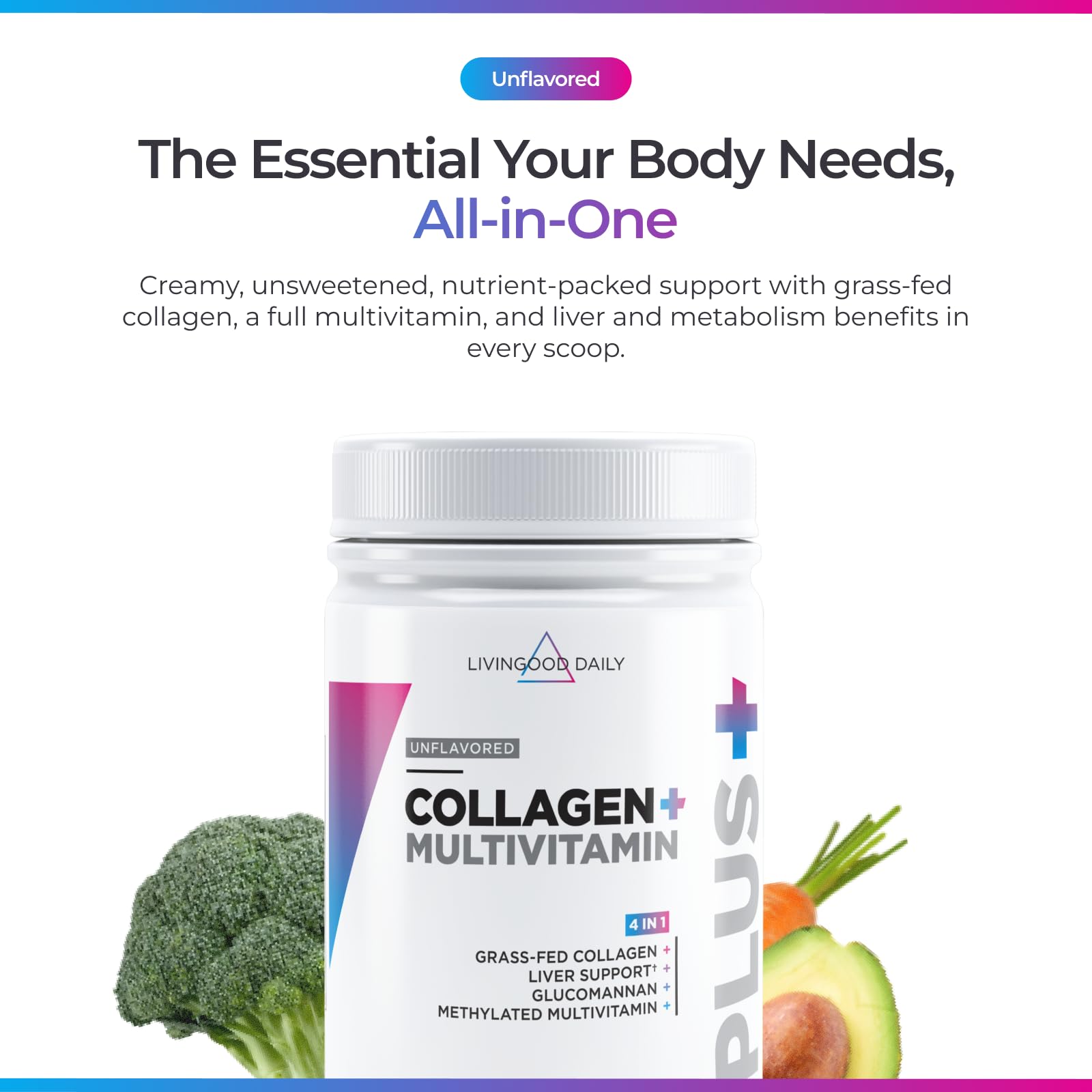 Unflavored Livingood Daily collagen powder dissolving in coffee or water
