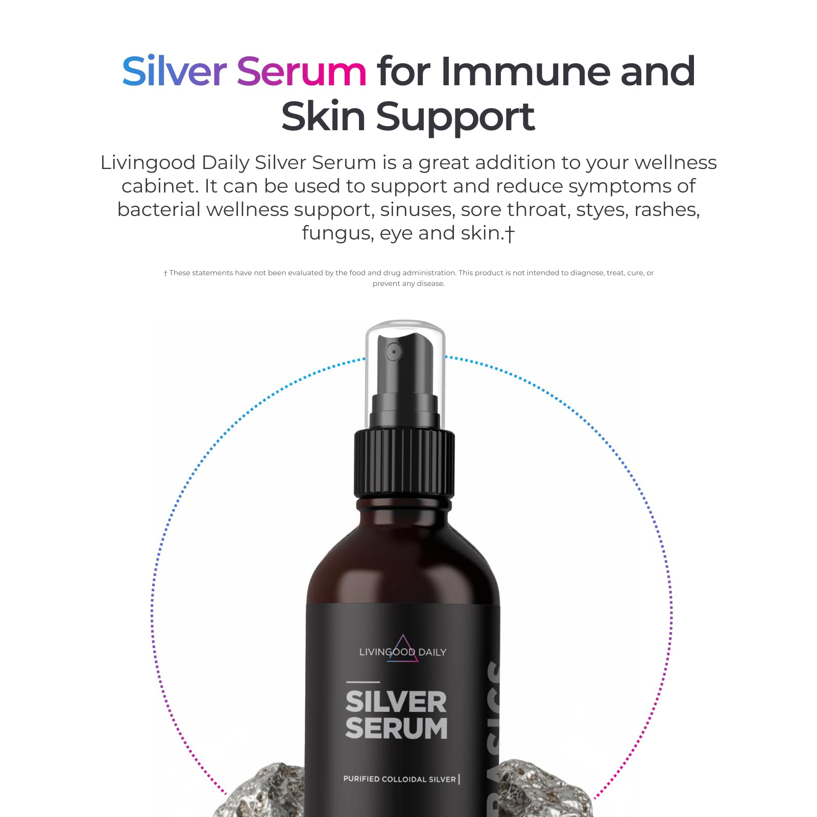 Livingood Daily Colloidal Silver Spray for oral use supports simple daily hygiene.