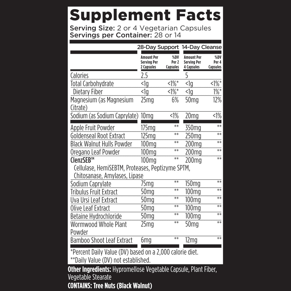Livingood Daily ingredient blend featuring oregano, olive leaf, wormwood, walnut for gut wellness.