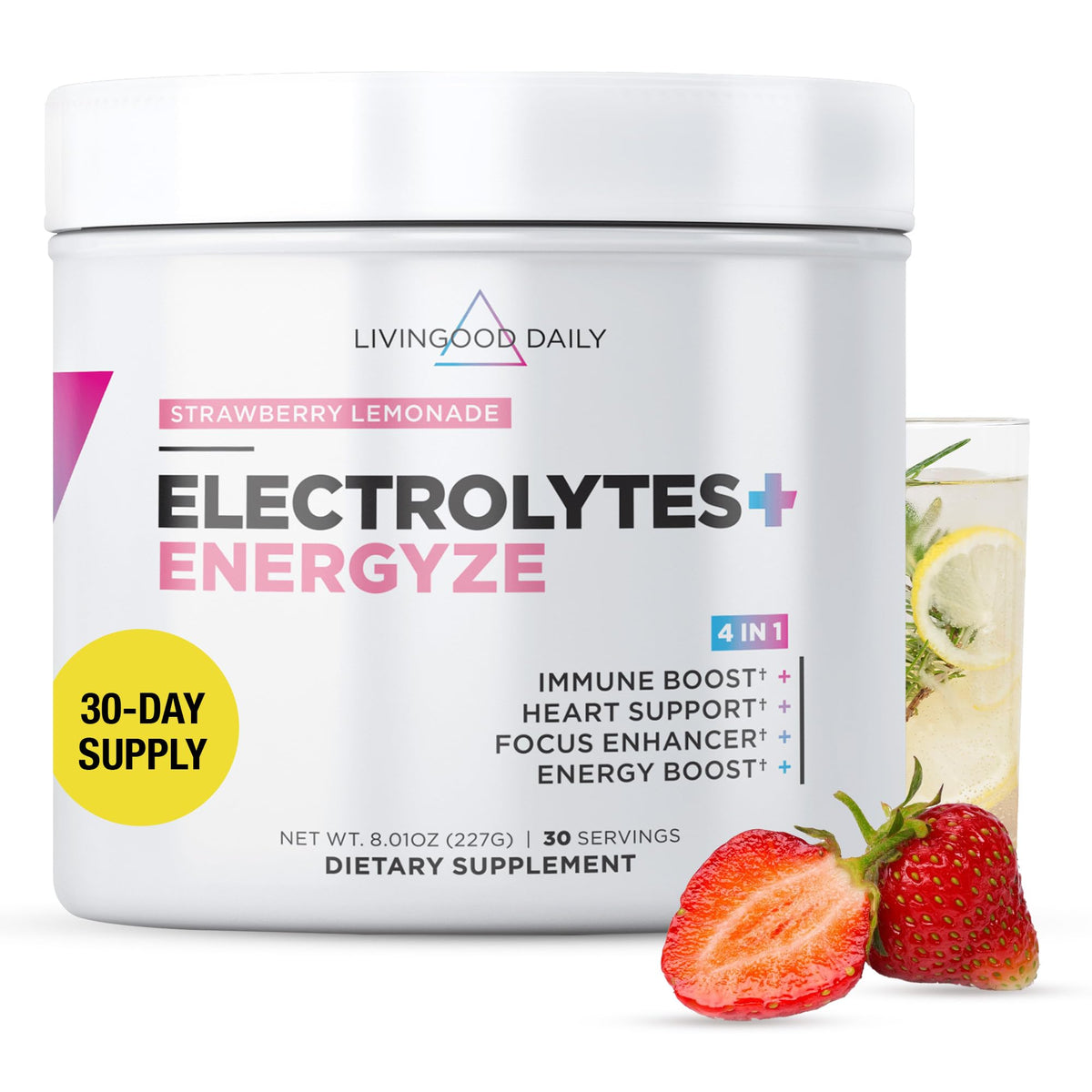 Livingood Daily Electrolytes bottle front showing a sugar-free, keto-friendly hydration blend.
