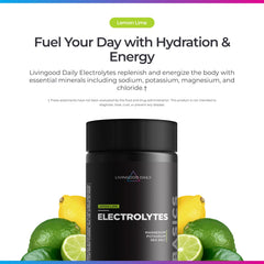 Livingood Daily electrolytes powder lemon lime dissolving in water for easy hydration