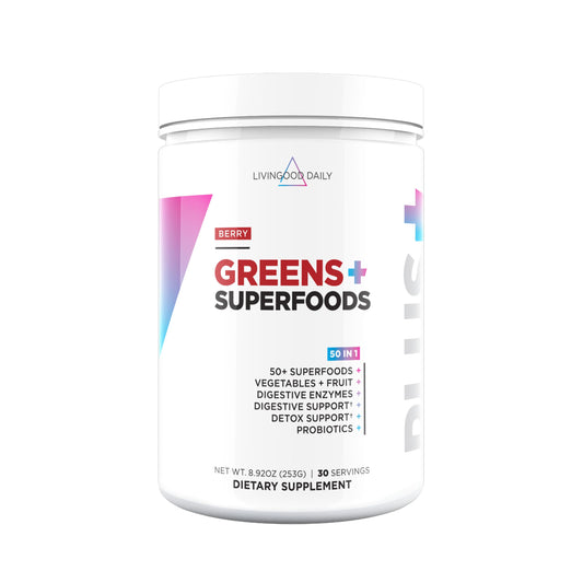 Livingood Daily Greens scoop enables easy daily serving.