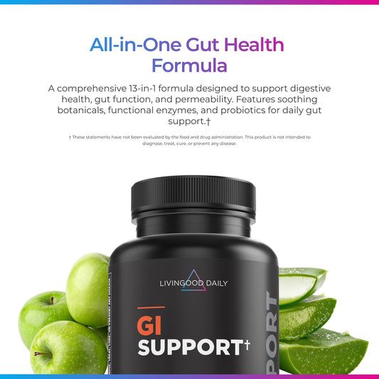 Livingood Daily Gut Cleanse bottle side highlights easy 2x daily dosage pattern.