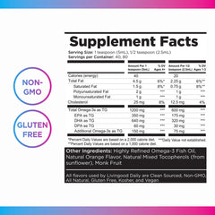 Livingood Daily Liquid Omega-3 dosing graphic illustrates flexible teaspoon servings.