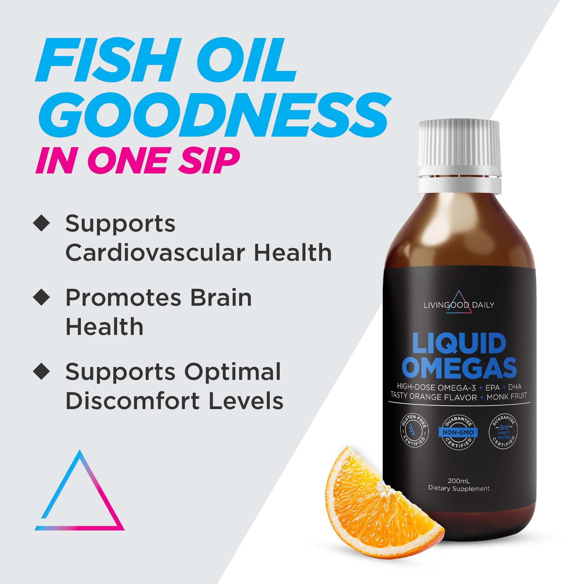 Livingood Daily Liquid Omega-3 ingredients highlight clean sourcing and purity.