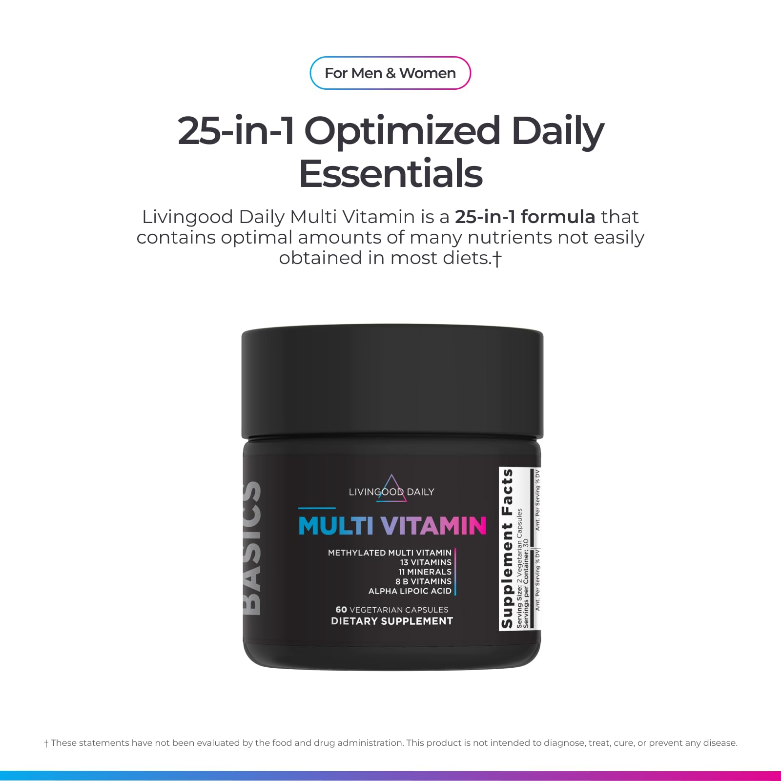 Livingood Daily methylated multivitamin packaging on shelf for everyday wellness.