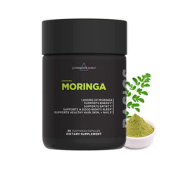 Livingood Daily Moringa bottle showcasing 60 capsules for daily plant-based wellness