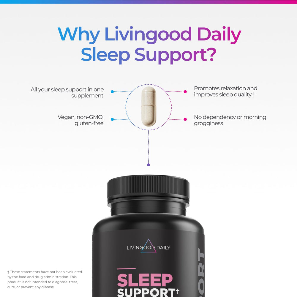 Livingood Daily Sleep Support ingredients blend emphasizing natural botanicals