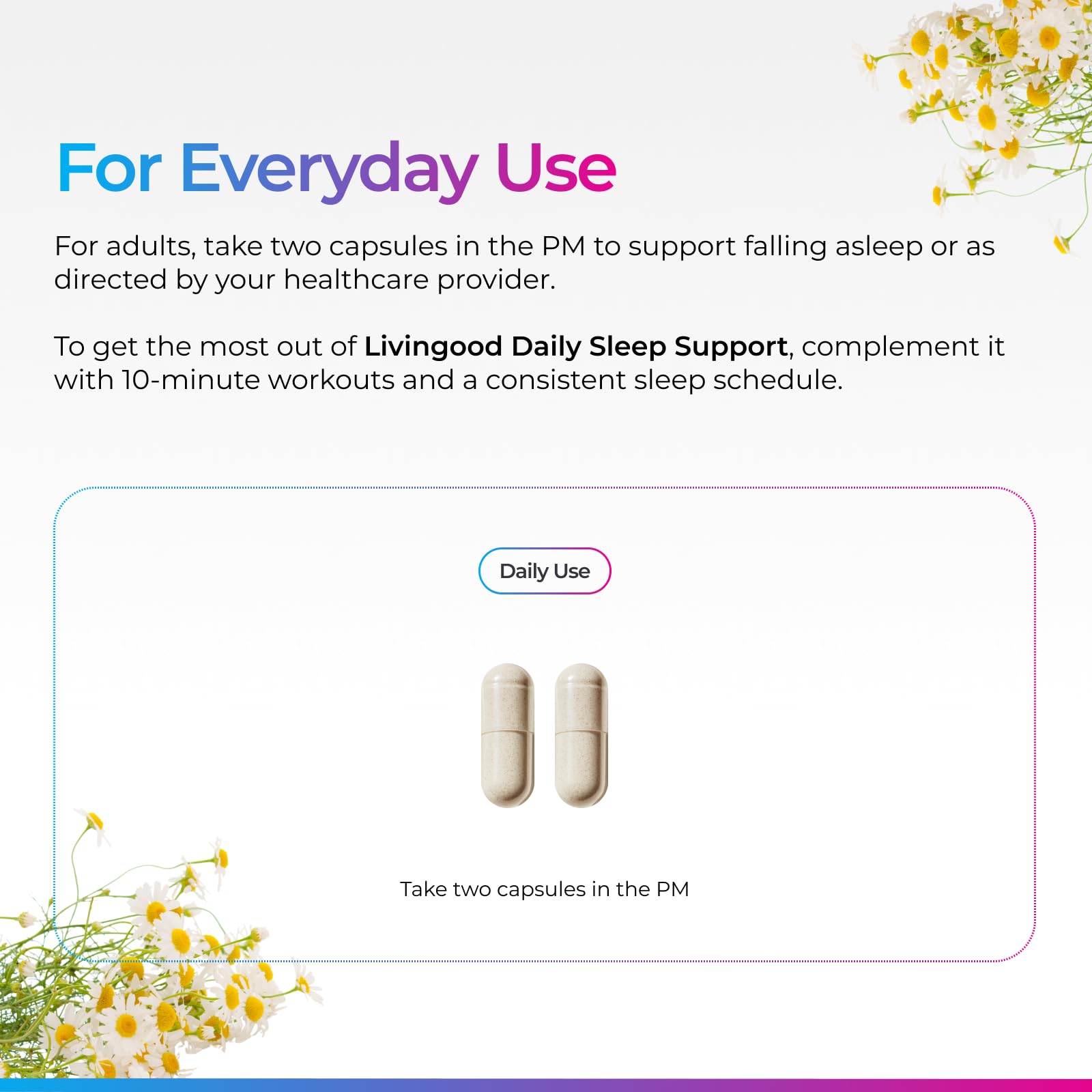 Livingood Daily Sleep Support glass bottle on nightstand setup
