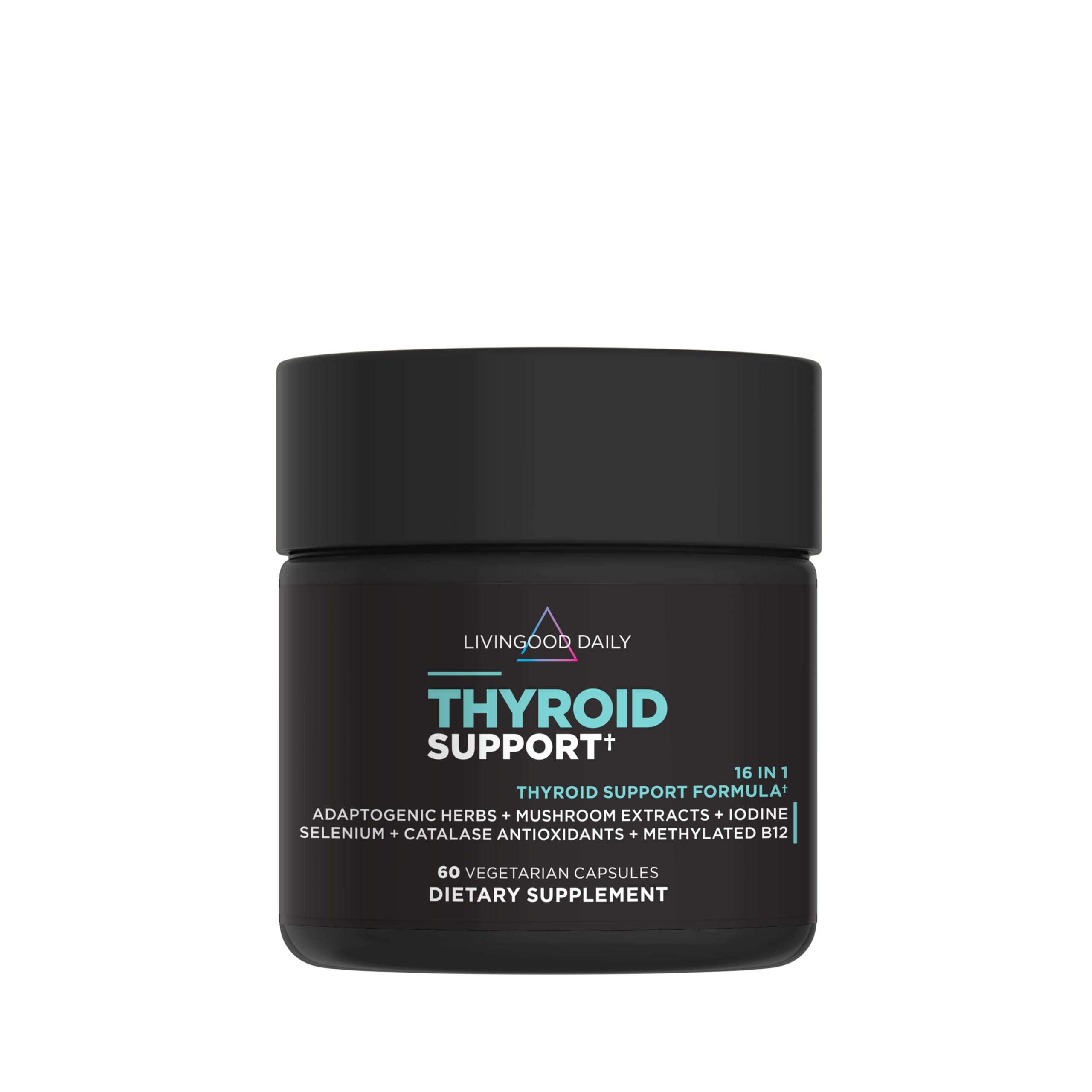 Livingood Daily Thyroid Support bottle front for daily thyroid wellness and easy supplement routine