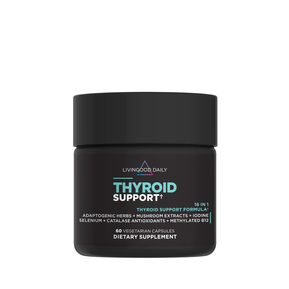 Livingood Daily Thyroid Support bottle front for daily thyroid wellness and easy supplement routine