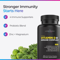 Close up of Livingood Daily vegetarian capsules emphasizes allergen free plant based formulation.