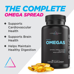 Livingood Daily wild-caught EPA and DHA softgels close-up highlight omega-3 source.