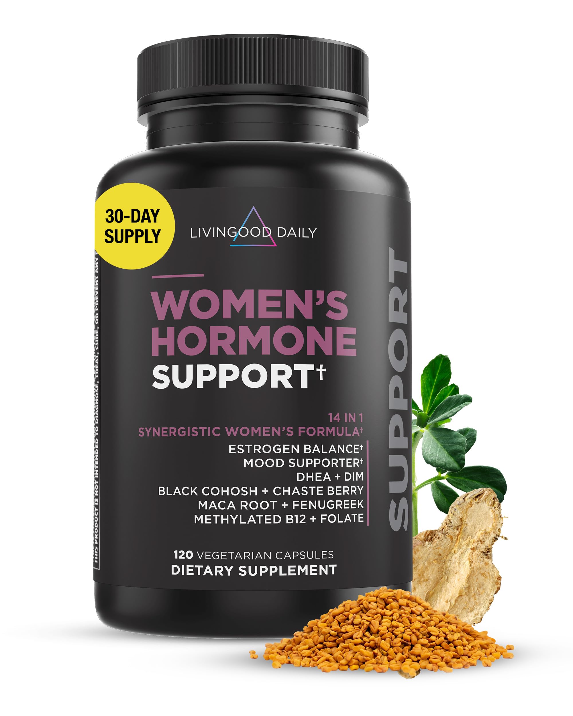 Livingood Daily Women’s Hormone Support bottle front view for daily wellness routine.