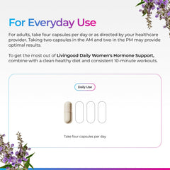 Livingood Daily Women’s Hormone Support bottle with glass of water indicates simple daily ritual.