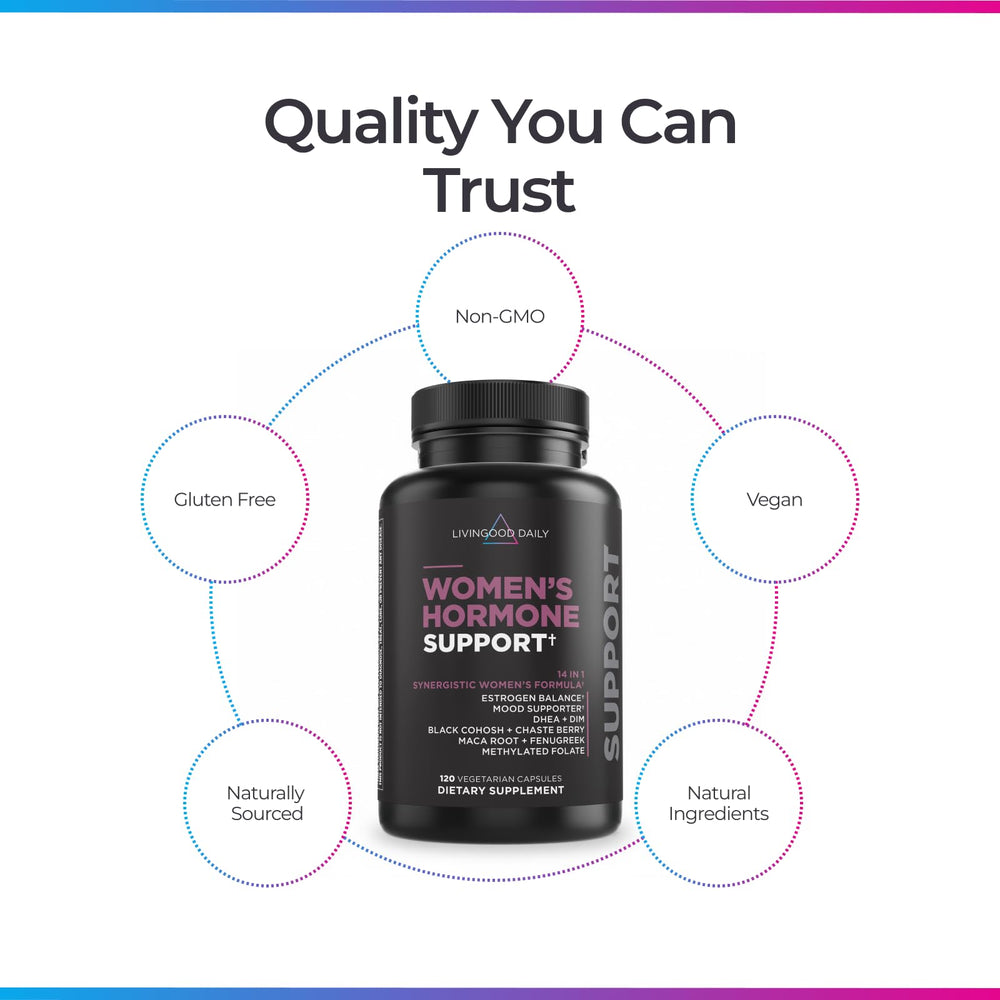 Livingood Daily Women’s Hormone Support packaging for plant-based lifestyles.