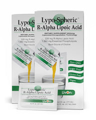 LivOn Lypo-Spheric R-ALA packet being poured into a glass for convenient use.