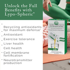 LivOn Lypo-Spheric R-ALA label view emphasizing vegan, non-GMO formula.