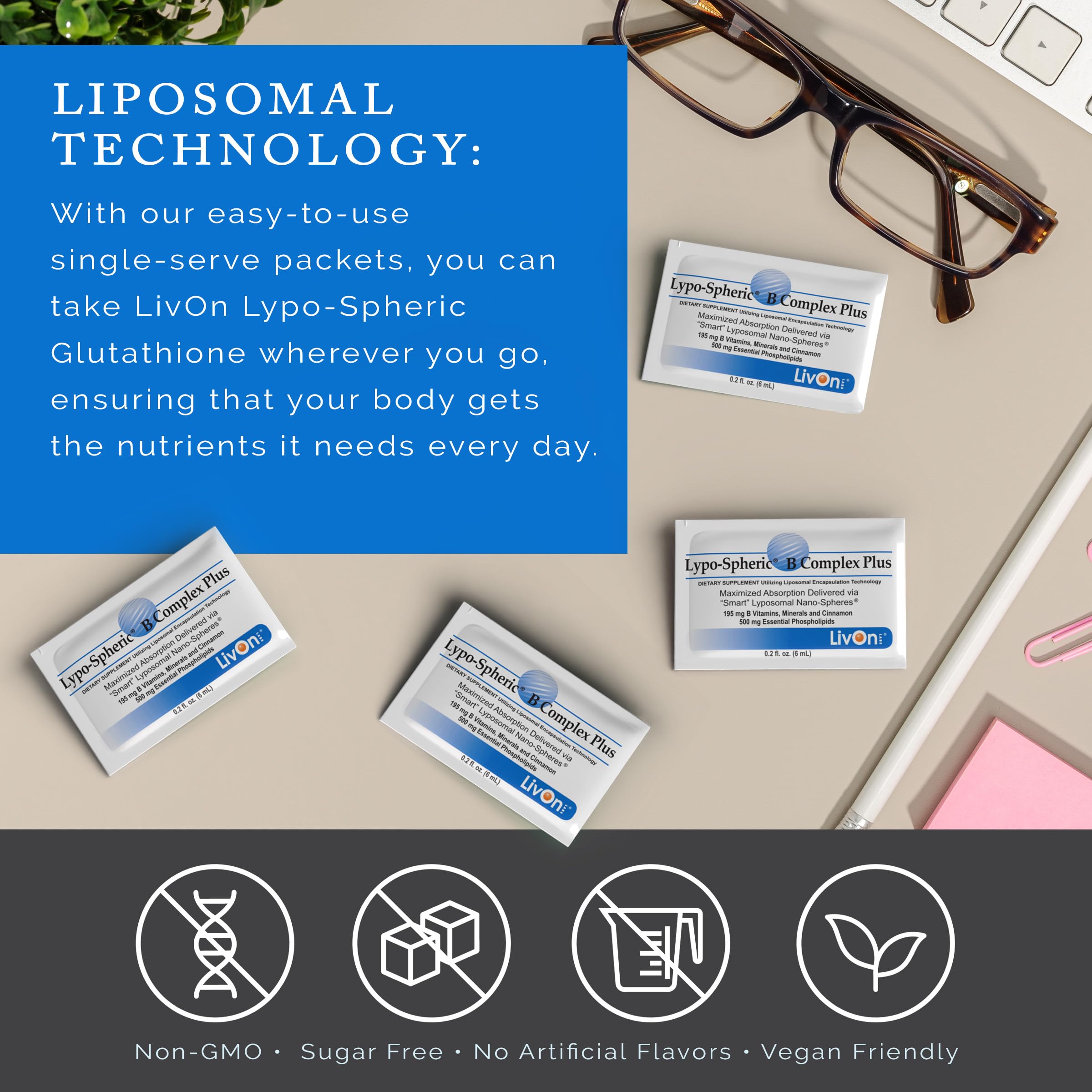 LivOn on-the-go shot with packets in pocket for daily use