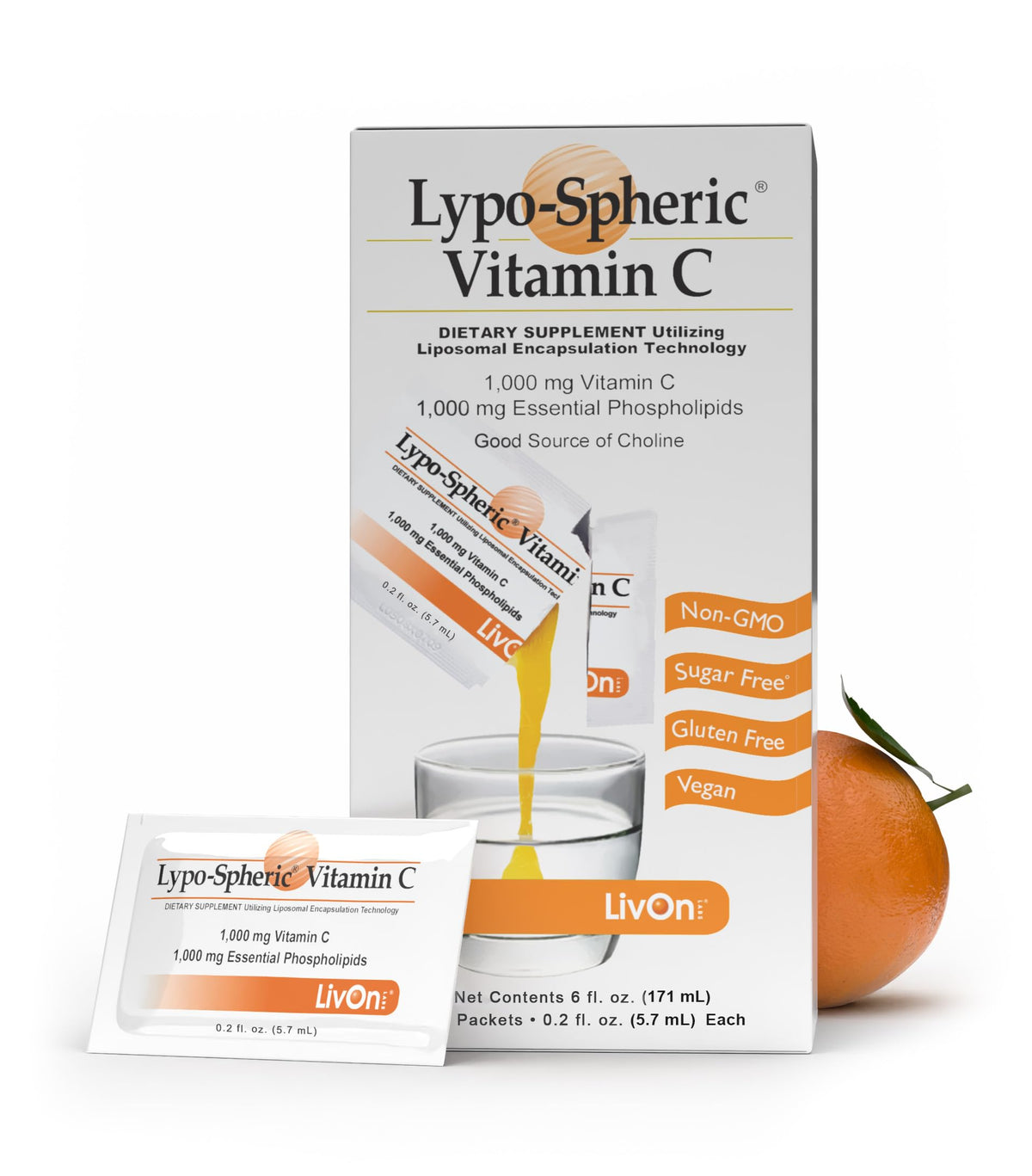 LivOn Liposomal Vitamin C 1000mg packet front showing convenient single-serving sachet.