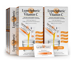 LivOn Lypo-Spheric Vitamin C bottle and packets for everyday wellness.