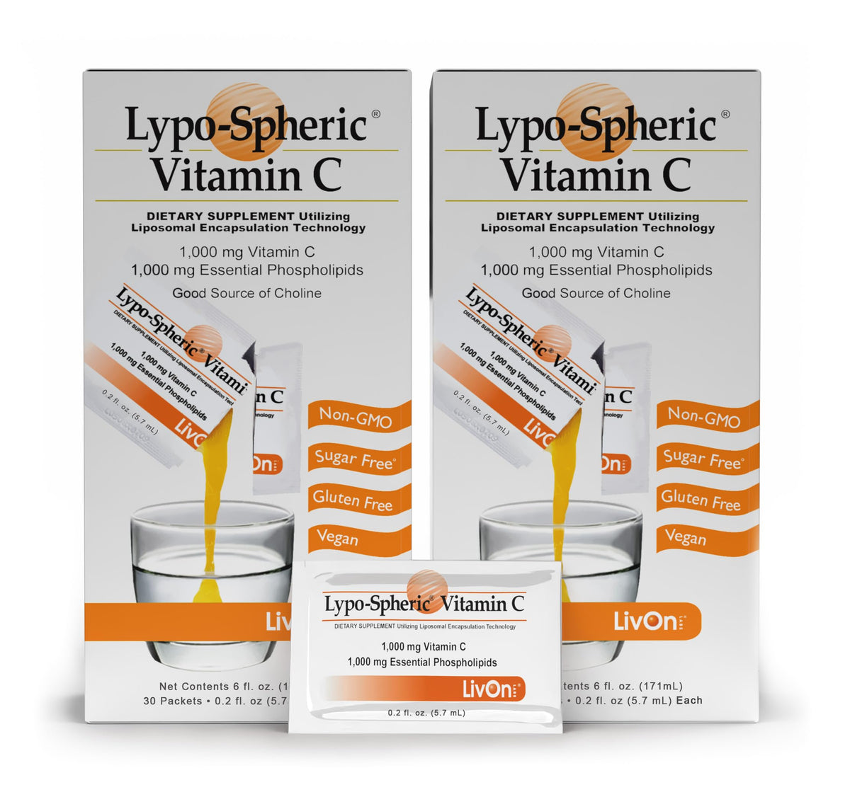 LivOn Lypo-Spheric Vitamin C bottle showing convenient daily dosage.