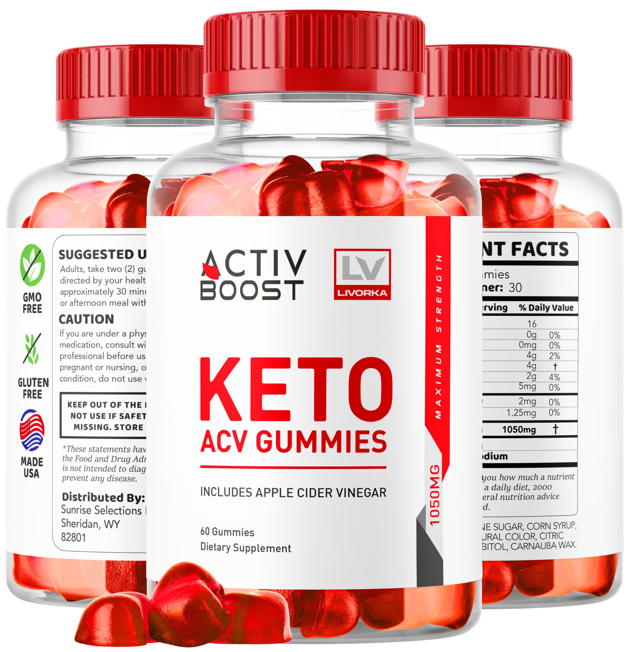 LIVORKA ActivBoost Keto Gummies product shot on kitchen counter.