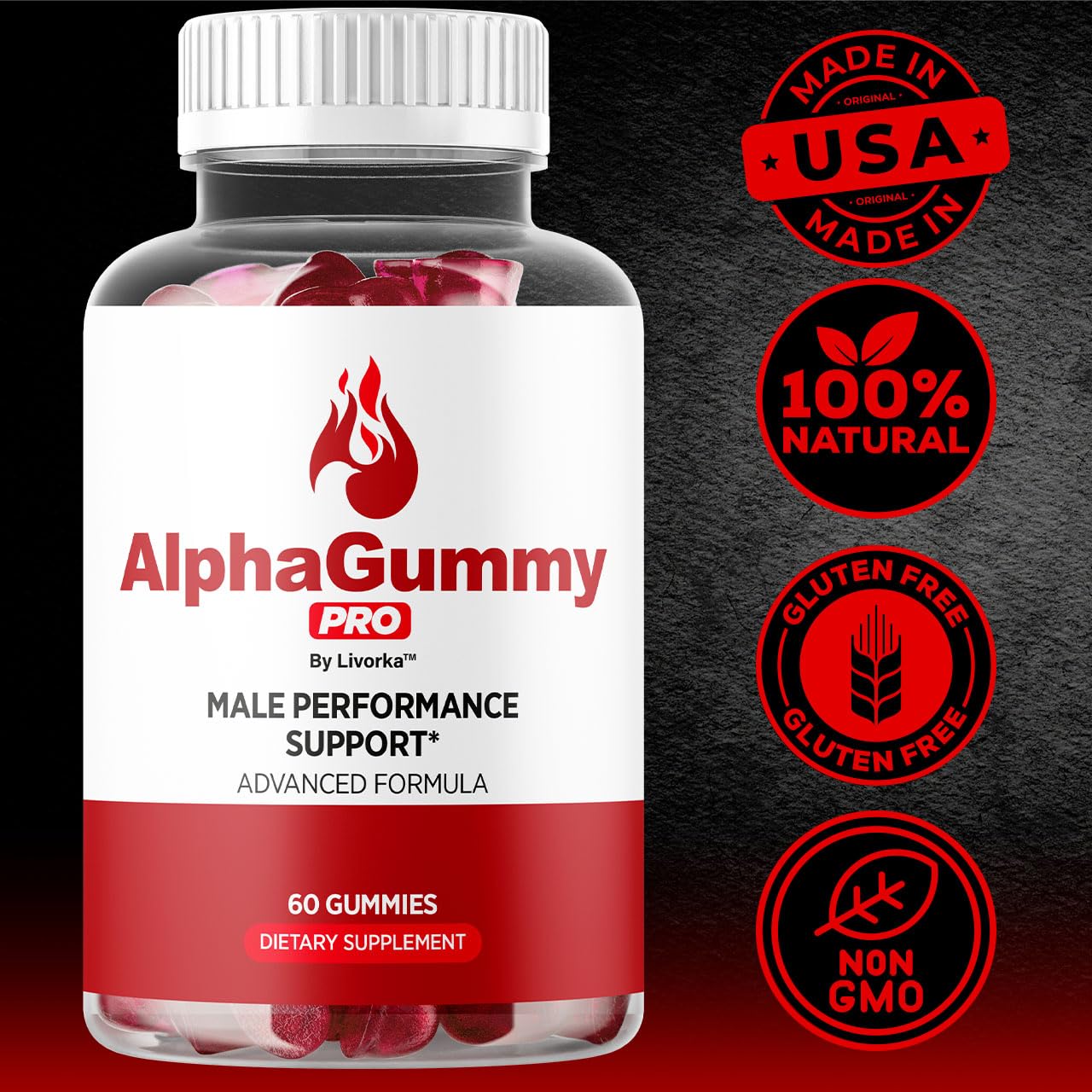 LIVORKA Alpha Gummy Pro label detail highlights key ingredients and quality cues.