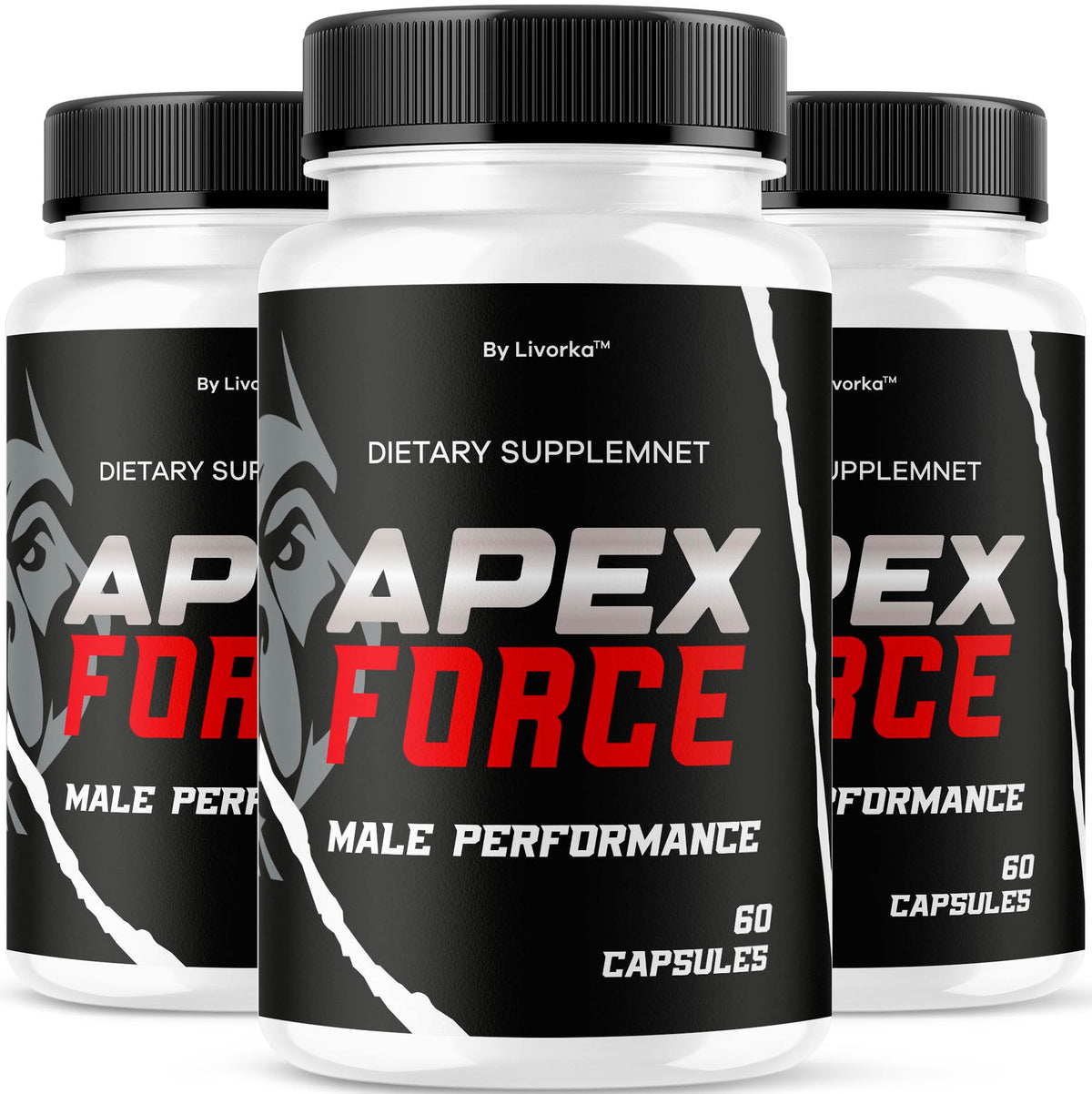 LIVORKA Apex Force bottle front view, premium daily multivitamin for men.
